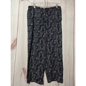 Christopher & Banks Navy Floral Wide Leg Rayon Pants Womens 10 Adjustable Hem